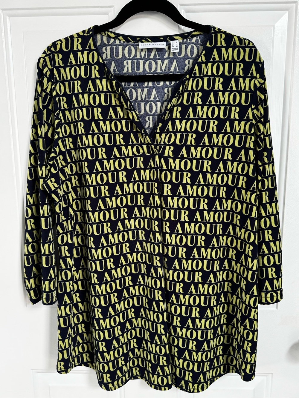 Susan Graver Black Tunic with Lime Amour Print